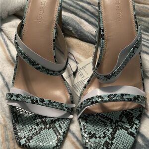 Snakeskin Strappy Heels - Green and White